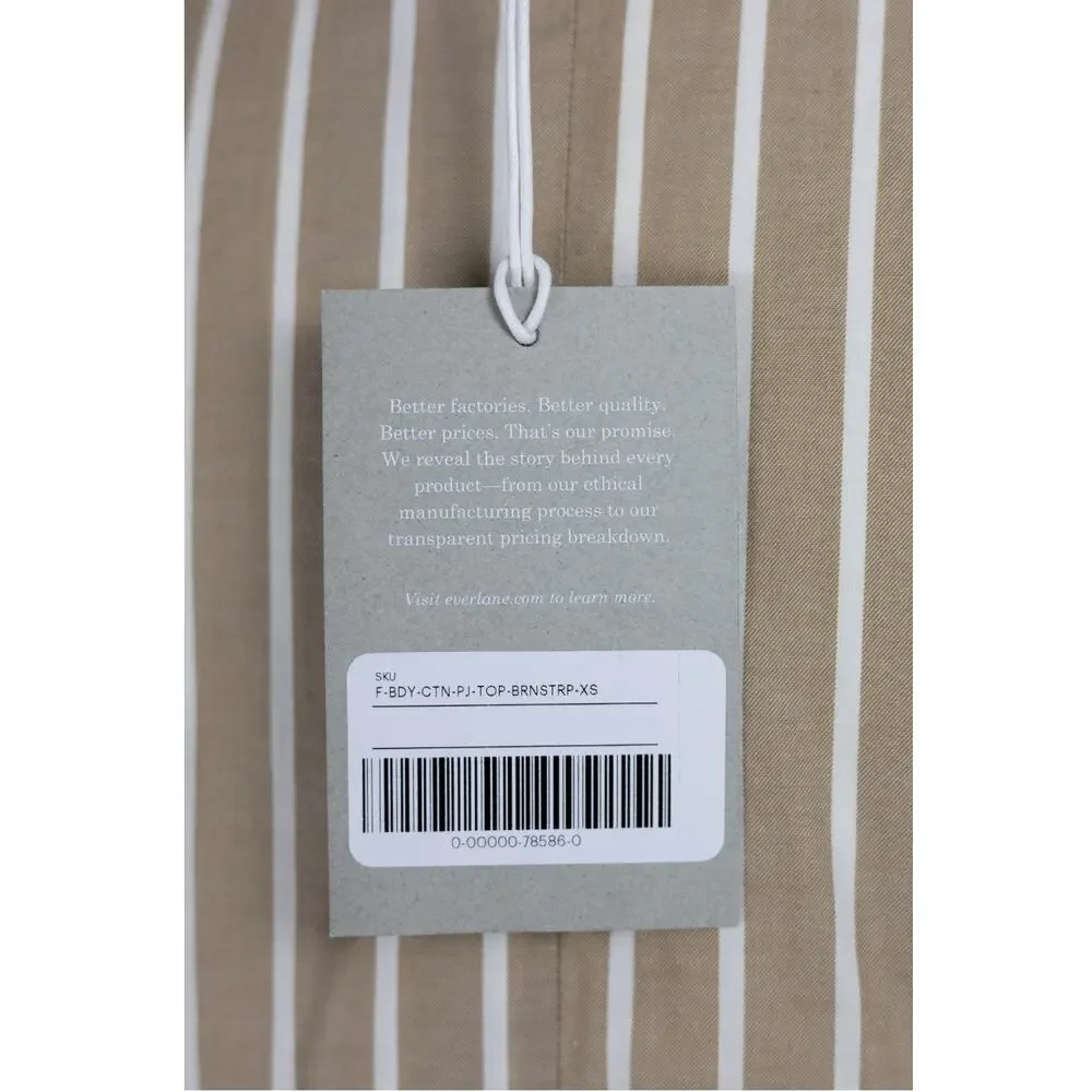 Everlane XS The Boxy Oxford Cropped Button Down Tan Stripe NWT